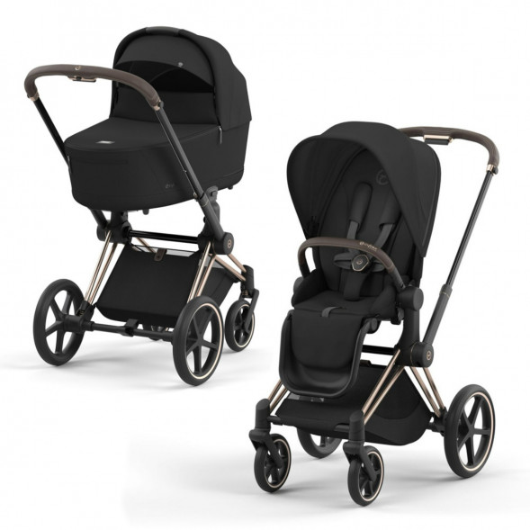 Коляска 2 в 1 Cybex Priam IV Sepia Black, шасси Rosegold в Новосибирске