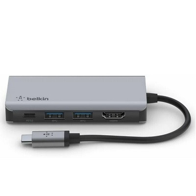 Адаптер Belkin USB-C 4-in-1 Multiport Adapter - HDMI, 2xUSB-A, USB-C, 100Вт, серый в Новосибирске