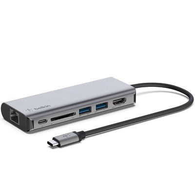 Адаптер Belkin USB-C 6-in-1 Multiport Adapter - HDMI, 2xUSB-A, USB-C,​ SD, Ethernet,  100Вт, серый в Новосибирске