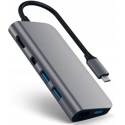 USB-концентратор Satechi Aluminum Type-C Multimedia Adapter (ST-TCMM8PA), разъемов: 4, space gray в Новосибирске