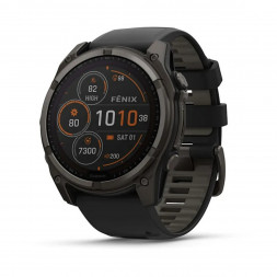 Умные часы Garmin Fenix 8, 51 мм, Solar, Sapphire Carbon Gray DLC Titanium with Black/Pebble Gray Silicone 010-02907-10