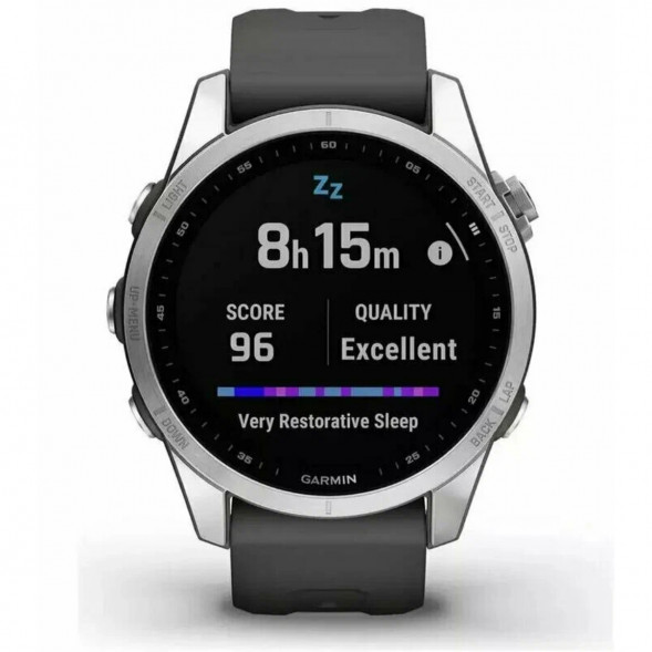 Умные часы Garmin Fenix 7s серебристый с графитовым силиконовым ремешком 010-02539-01 в Новосибирске