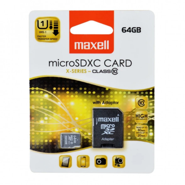Карта памяти Maxell Micro SDXC 64 ГБ CLASS 10 с адаптером в Новосибирске